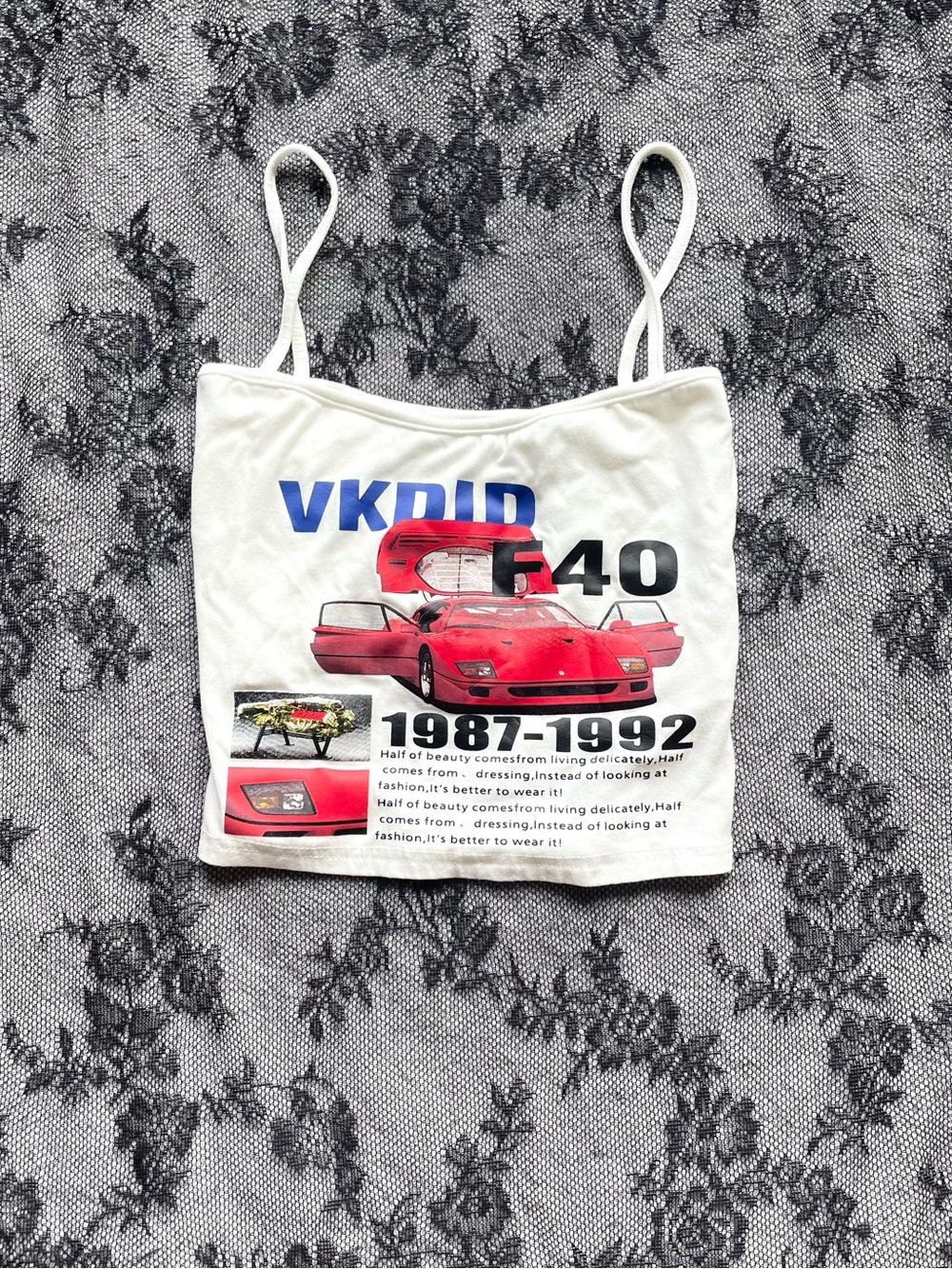 Y2K White Graphic Cami Crop Top